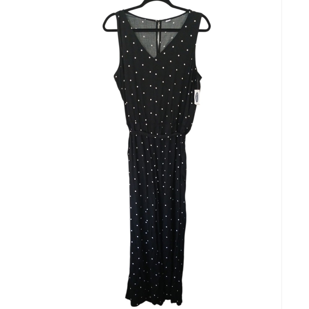 Old Navy NWT Black White Polka Dot Cropped Leg Jumpsuit With Pockets Size Large